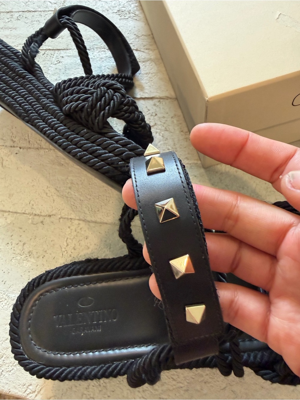 Valentino Garavani Black Braided Rope Sandals - Picture 7 of 10